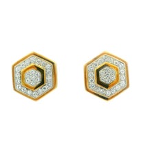 Italian 1980s Art Deco Revival Hexagonal Diamond Earrings in 18K Gold