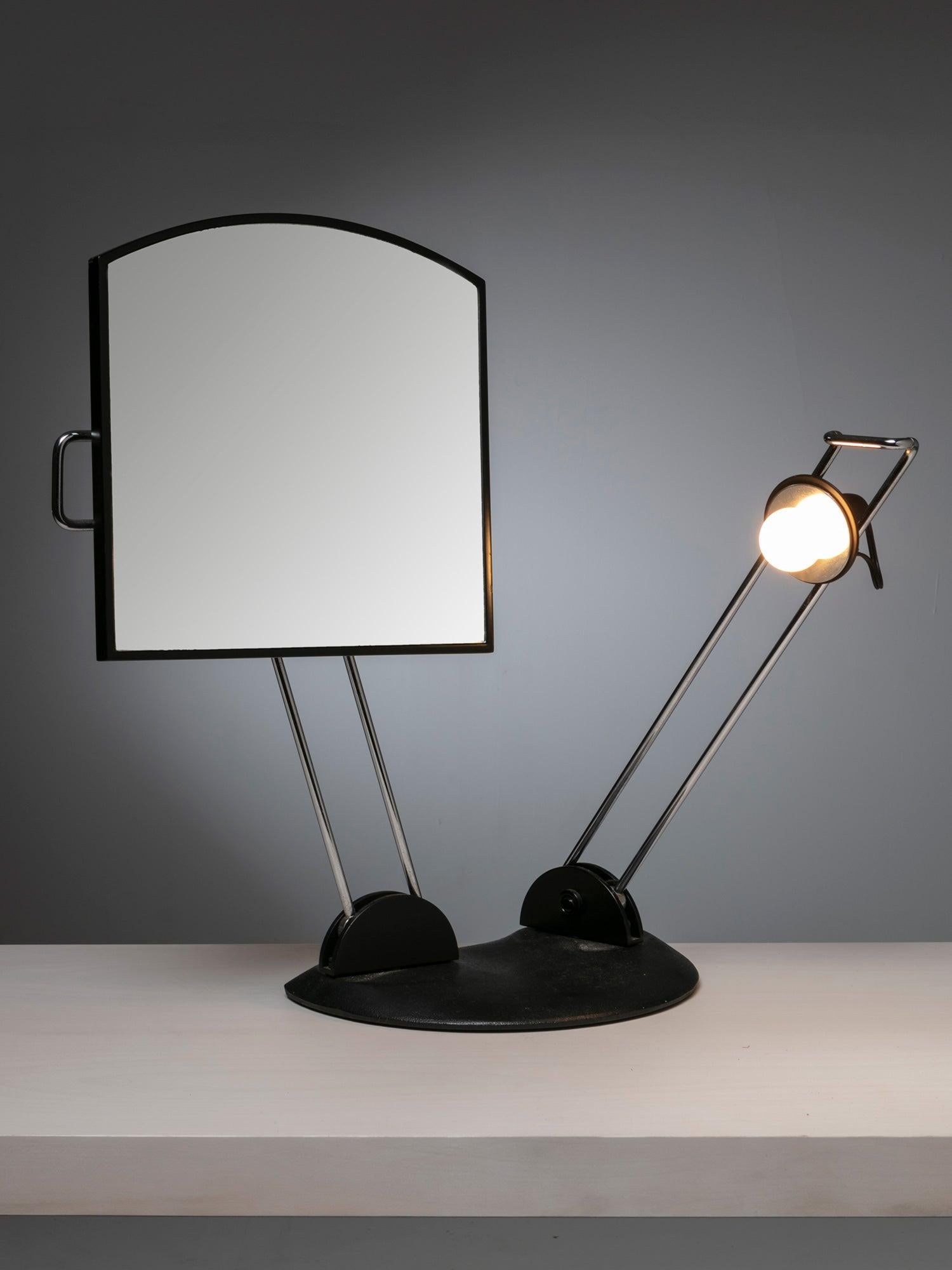 Late 20th Century Italian 1980s Articulated Desk Mirror with Lamp