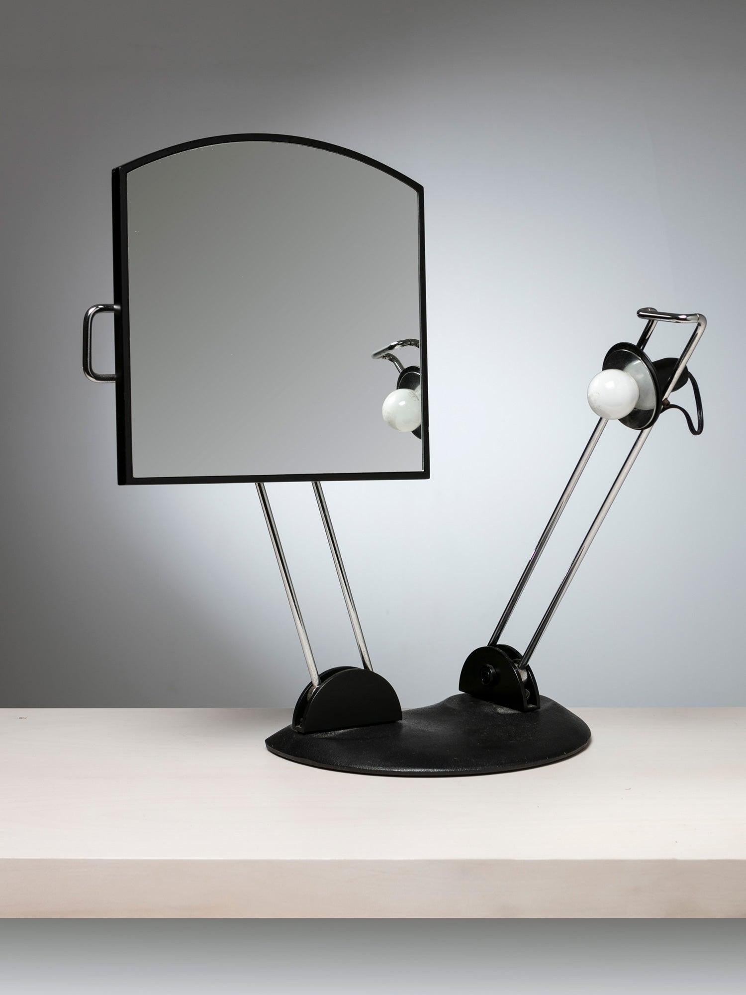 Metal Italian 1980s Articulated Desk Mirror with Lamp