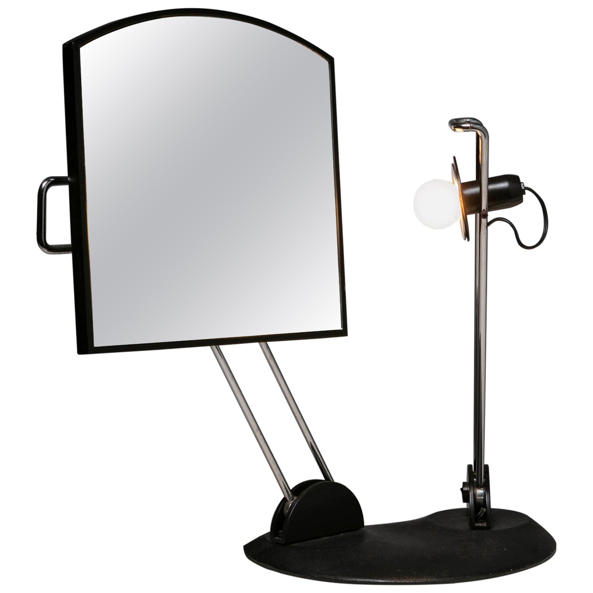 Italian 1980s Articulated Desk Mirror with Lamp