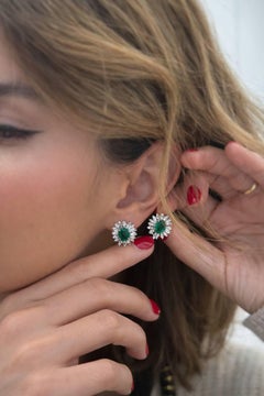 Italian 1980s Colombian Emerald & Diamond Cluster Earrings