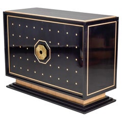 Italian 1980s Deco Inspired Black and Birch Cabinet
