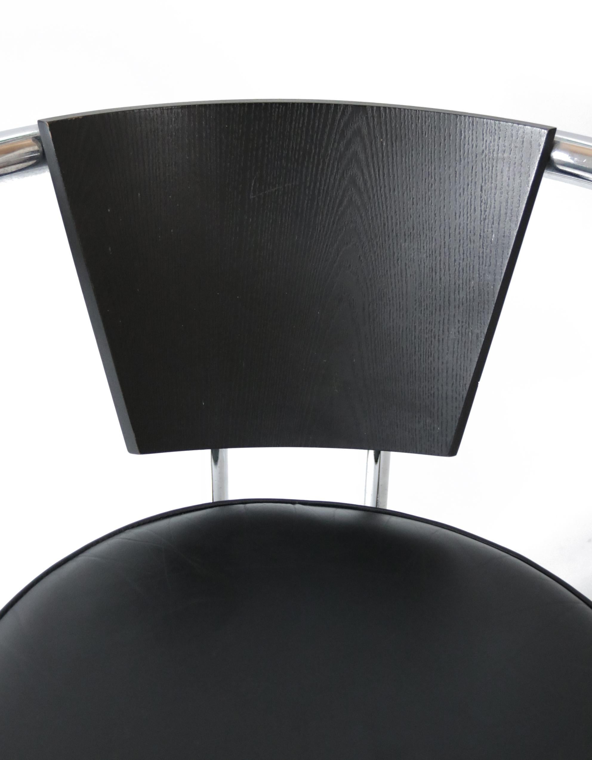 Italian 1980's Design Armchair Tubular Chrome Steel Black Leather For Sale 1