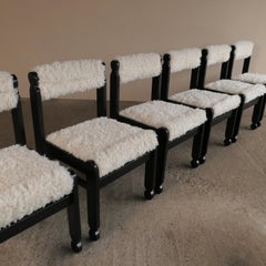 Italian 1980s “Fluffy” Faux Fur Dining Chairs, Beech Frames