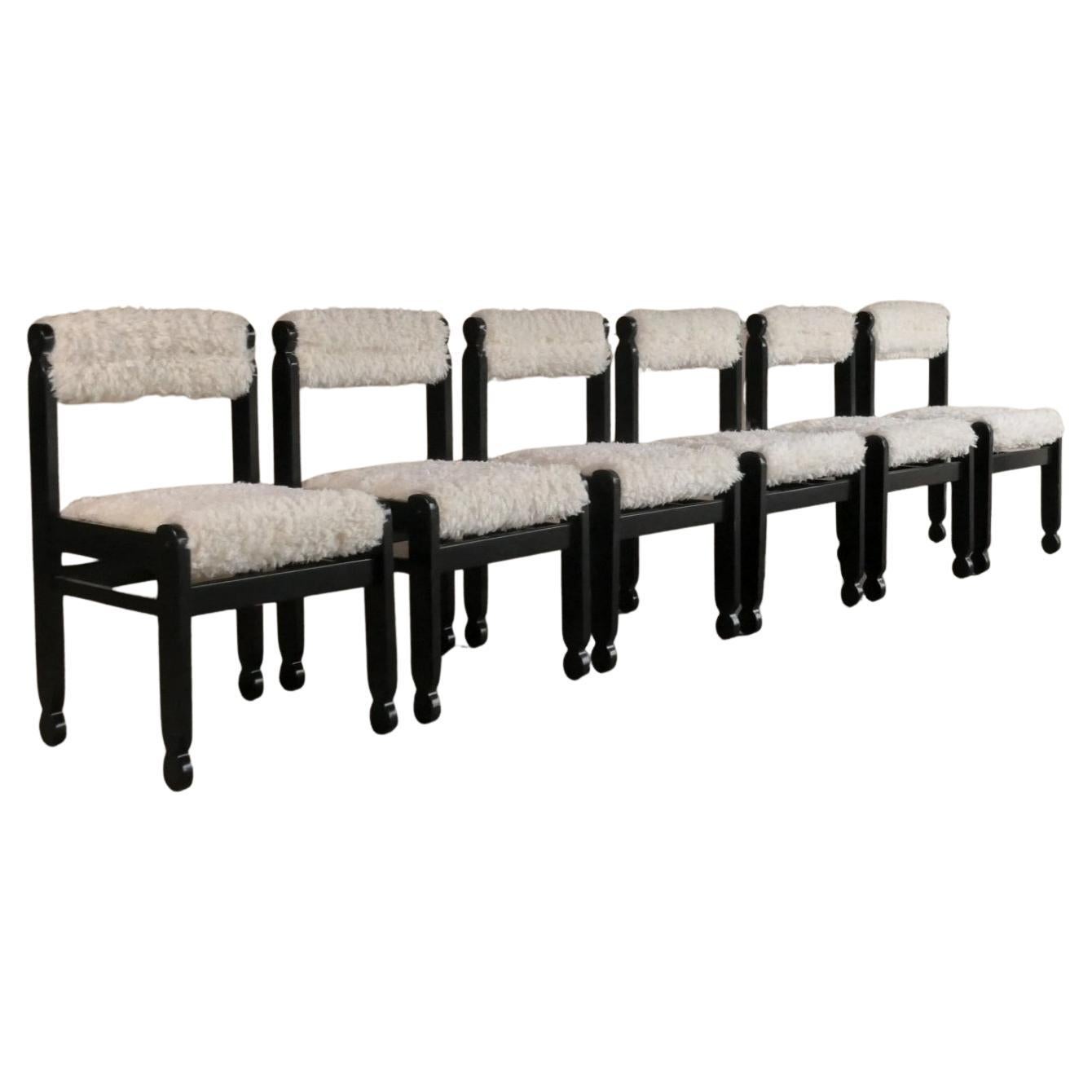 Italian 1980s “Fluffy” Faux Fur Dining Chairs, Beech Frames For Sale