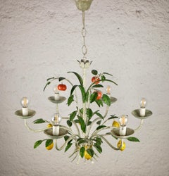 Italian, 1980s, Handpainted Citrus Fruits Chandelier