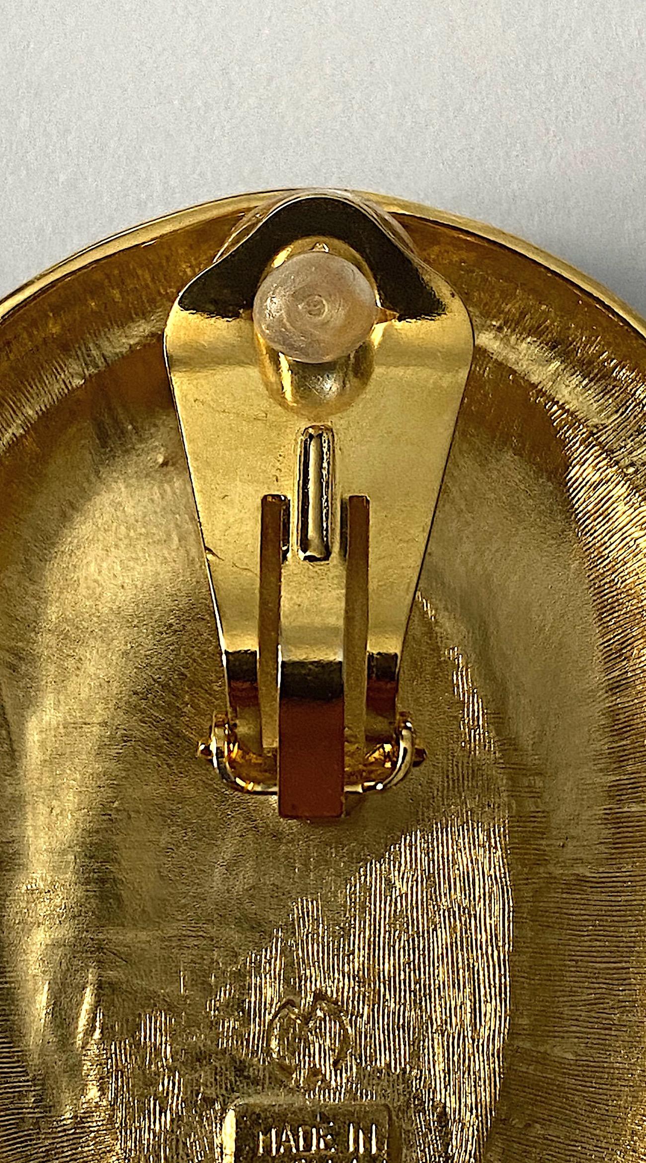Italian 1980s Large Enamel on Gold Oval Bottom Earrings 4