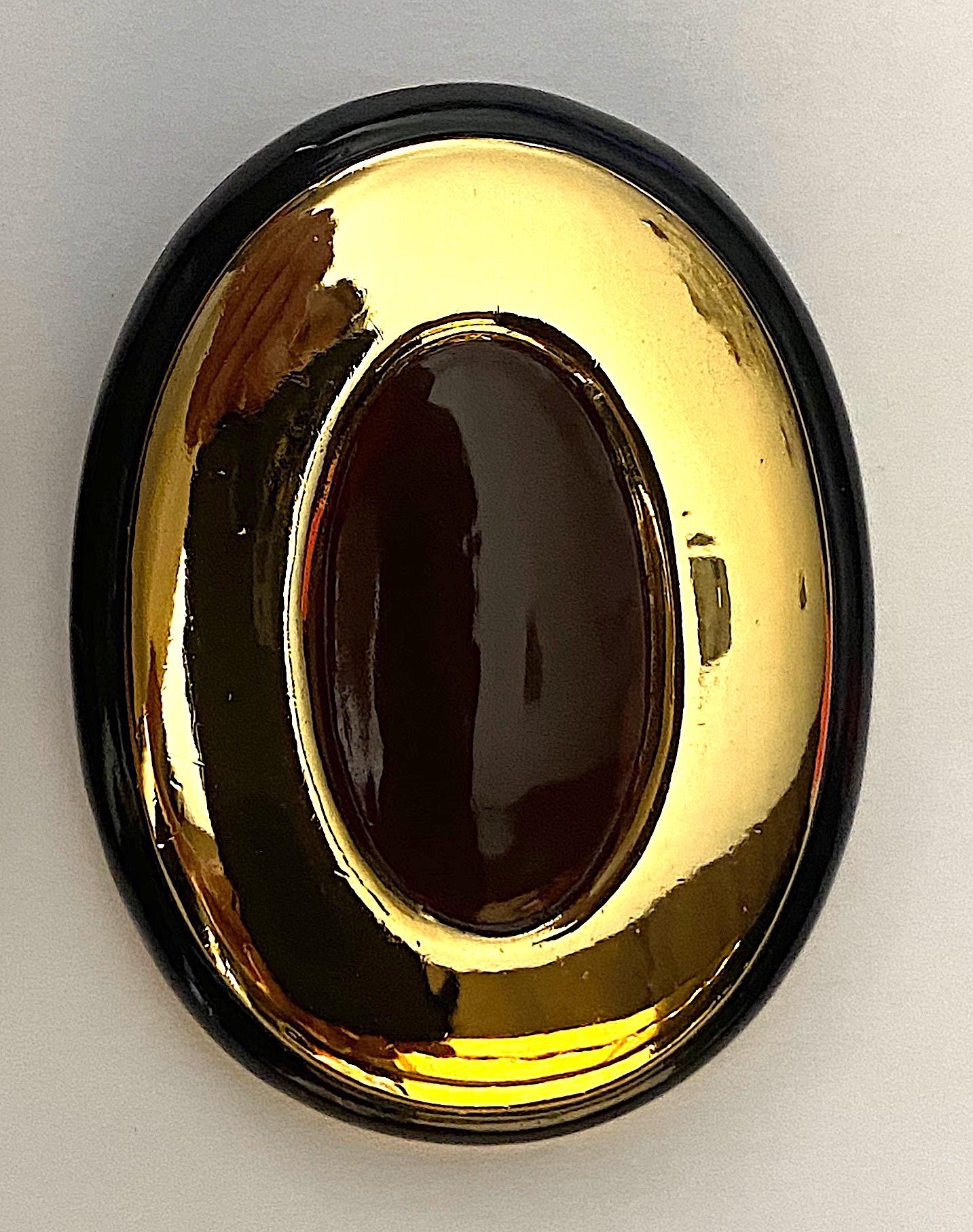 Italian 1980s Large Enamel on Gold Oval Bottom Earrings 5