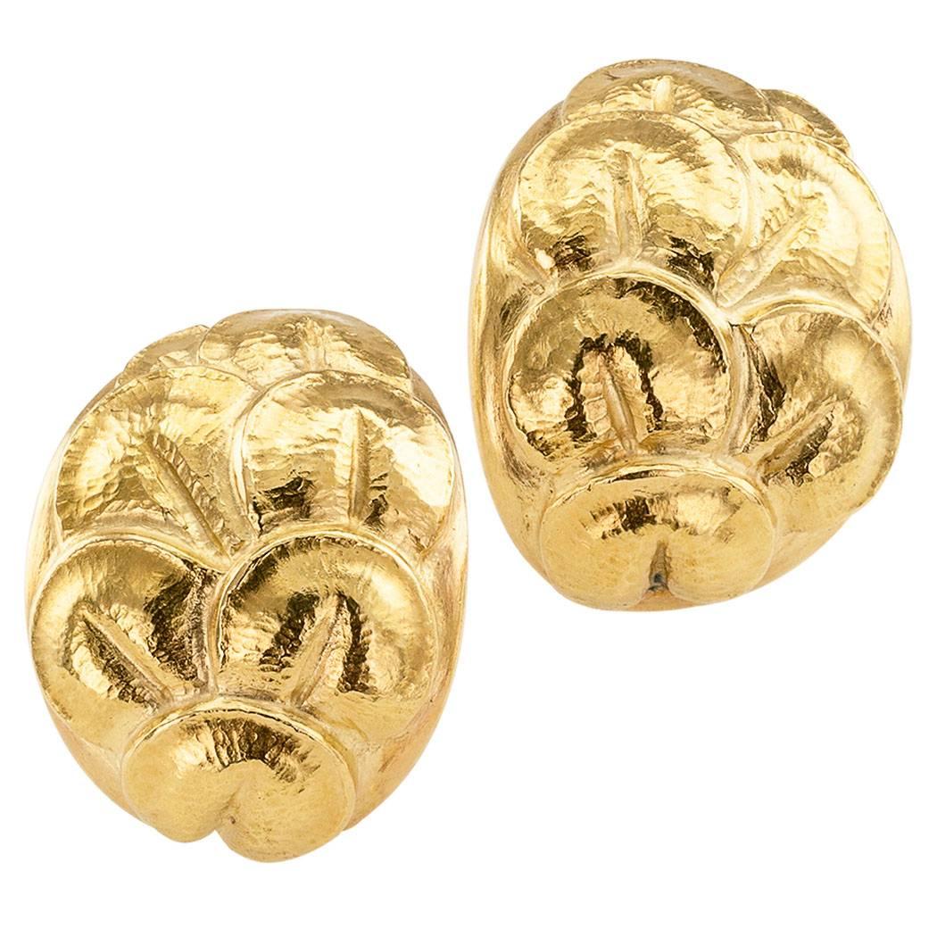 Italian 1980s Lily Pad Gold Earclips
