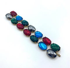 Italian 1980s Multicolor Glass Cabochon Bracelet