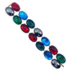 Vintage Italian 1980s Multicolor Glass Cabochon Bracelet