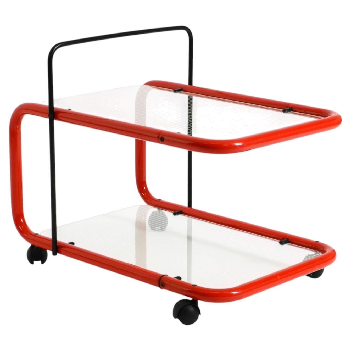 Italian 1980s Post-Modern Serving or Bar Cart in Metal and Glass For Sale