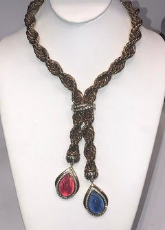 Italian 1980s Rope Chain Necklace with Cabochon Pendants