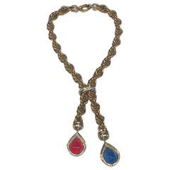 Vintage Italian 1980s Rope Chain Necklace with Cabochon Pendants