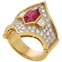 Italian 1980s Ruby and Diamond Ring