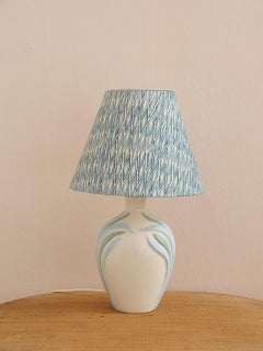 Italian 1980s table lamp with botanical decoration in soft blue and green