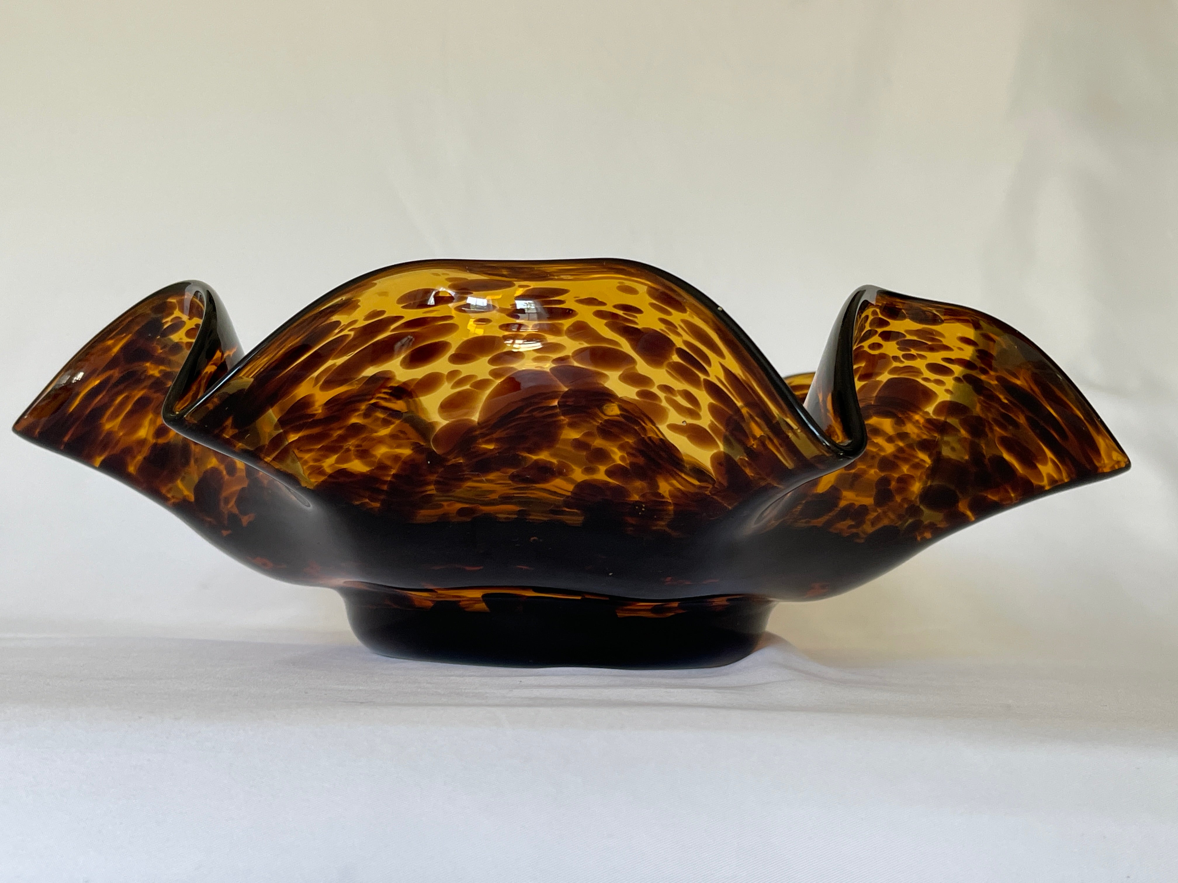 Mid-Century Modern Italian 1980's Tortoise Shell Glass Centrepiece Bowl