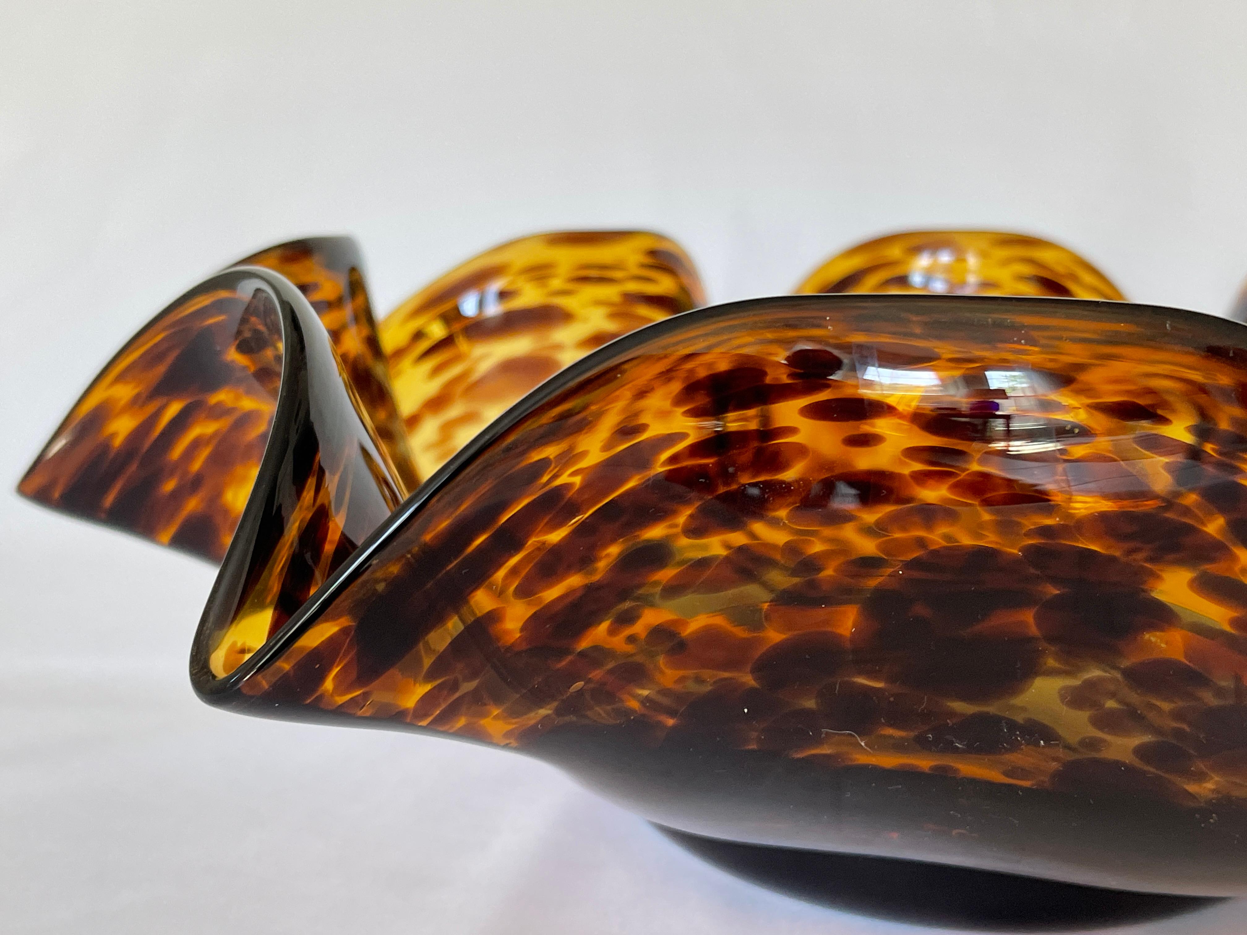 Hand-Crafted Italian 1980's Tortoise Shell Glass Centrepiece Bowl