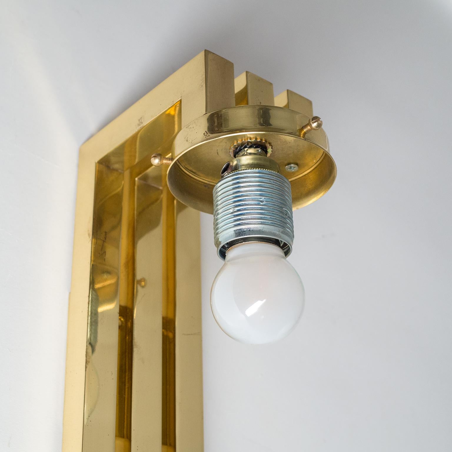 Italian 1980s Wall Lights, Brass and Opaline Glass 6