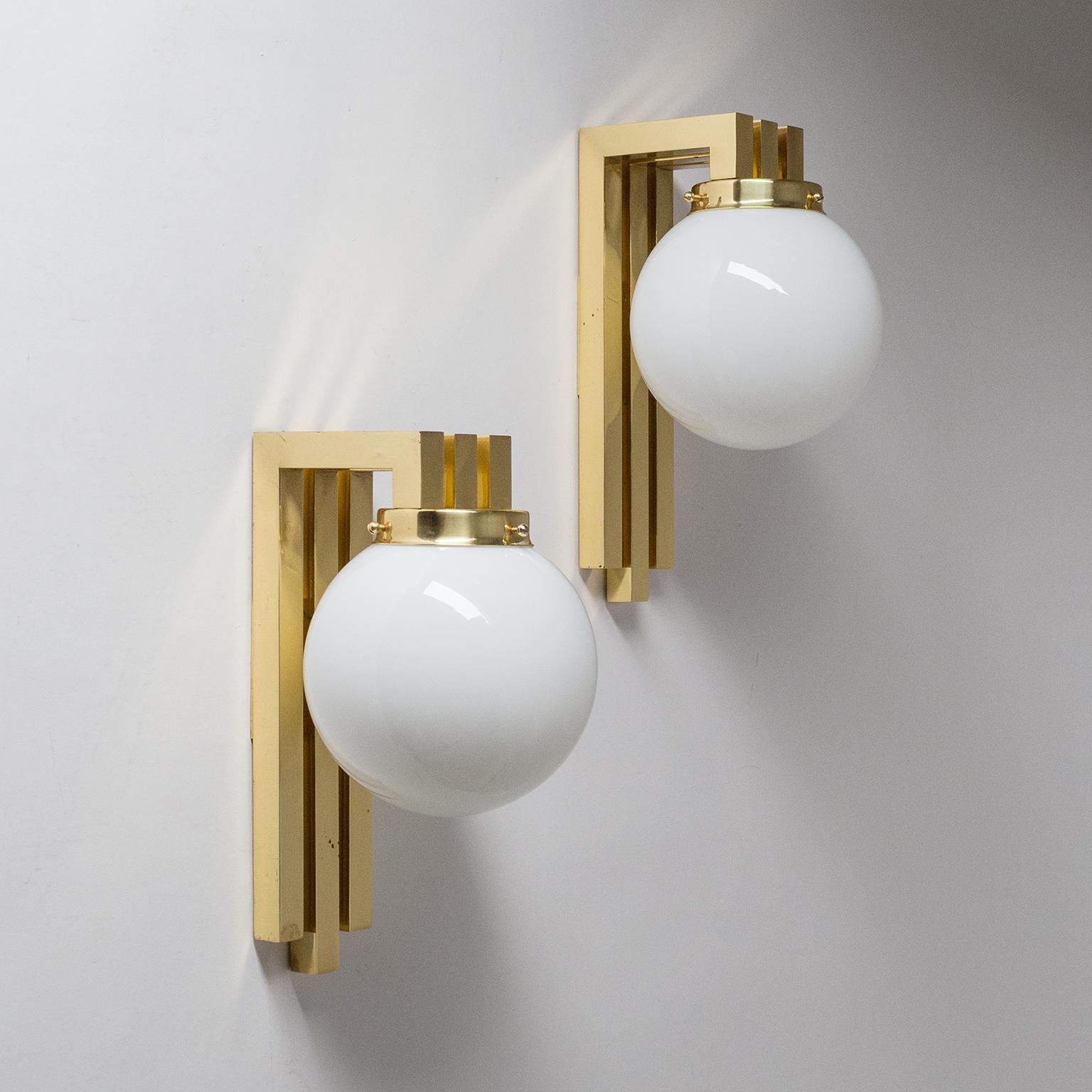 Italian 1980s Wall Lights, Brass and Opaline Glass 8