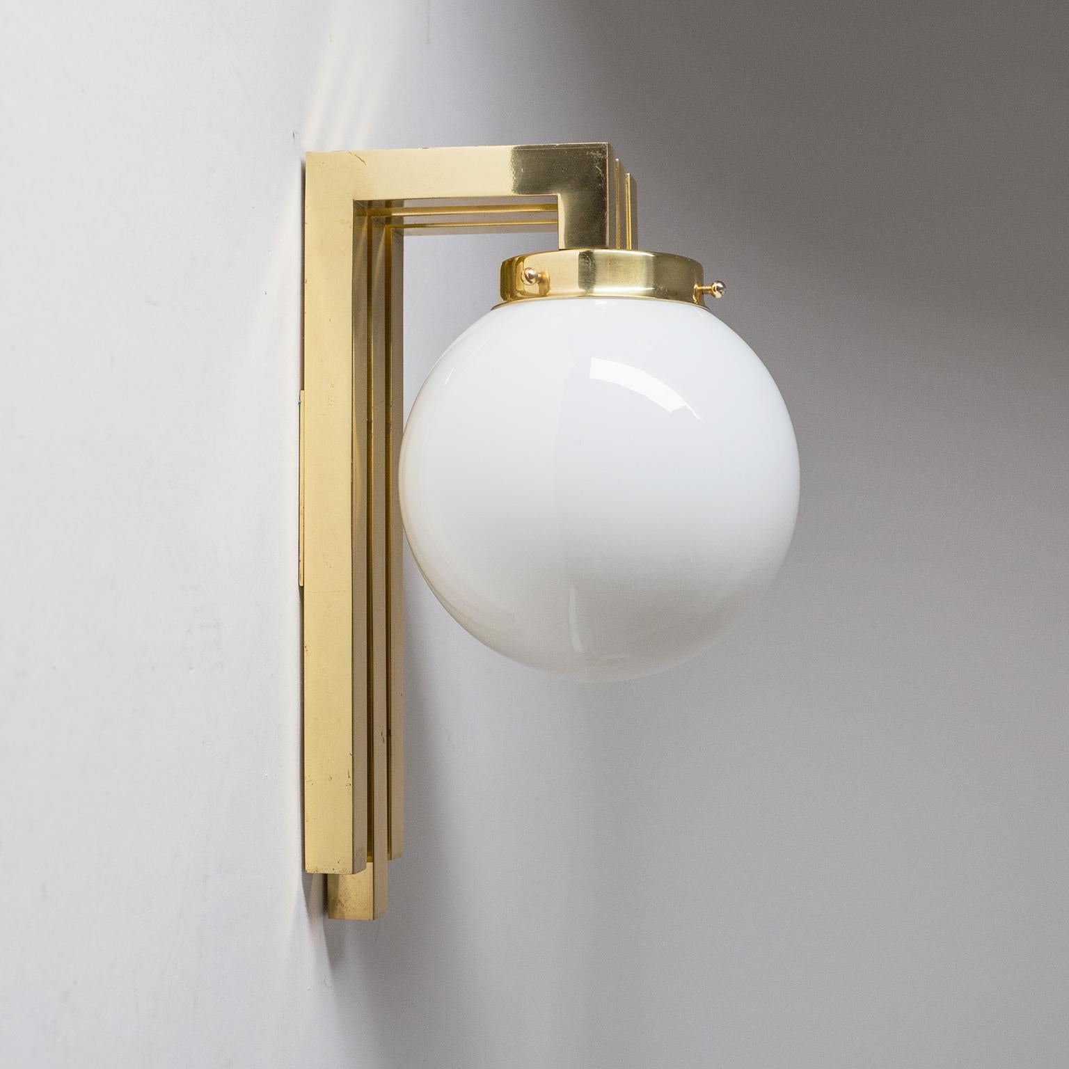 Late 20th Century Italian 1980s Wall Lights, Brass and Opaline Glass