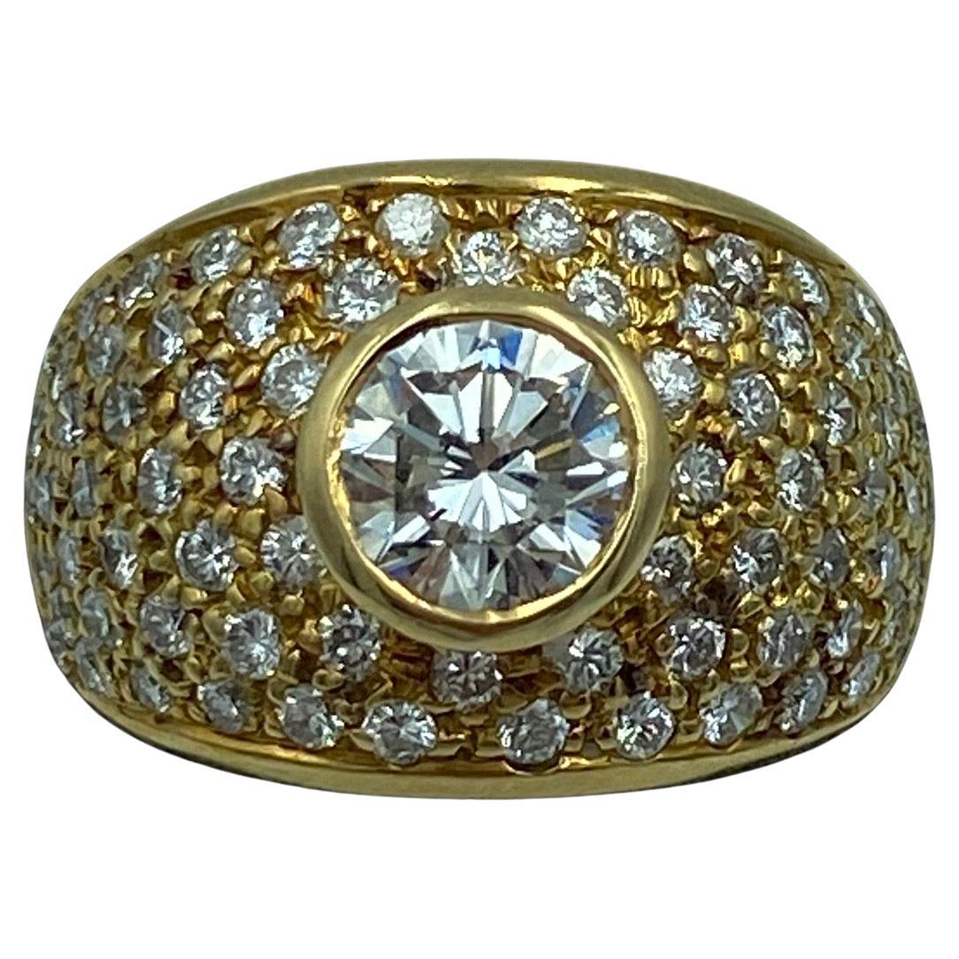Italian 1990s 18 carat gold and diamond dome cocktail ring For Sale