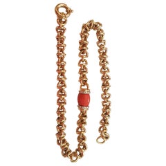 Italian 1990s 18 Karat Yellow Gold Coral Necklace