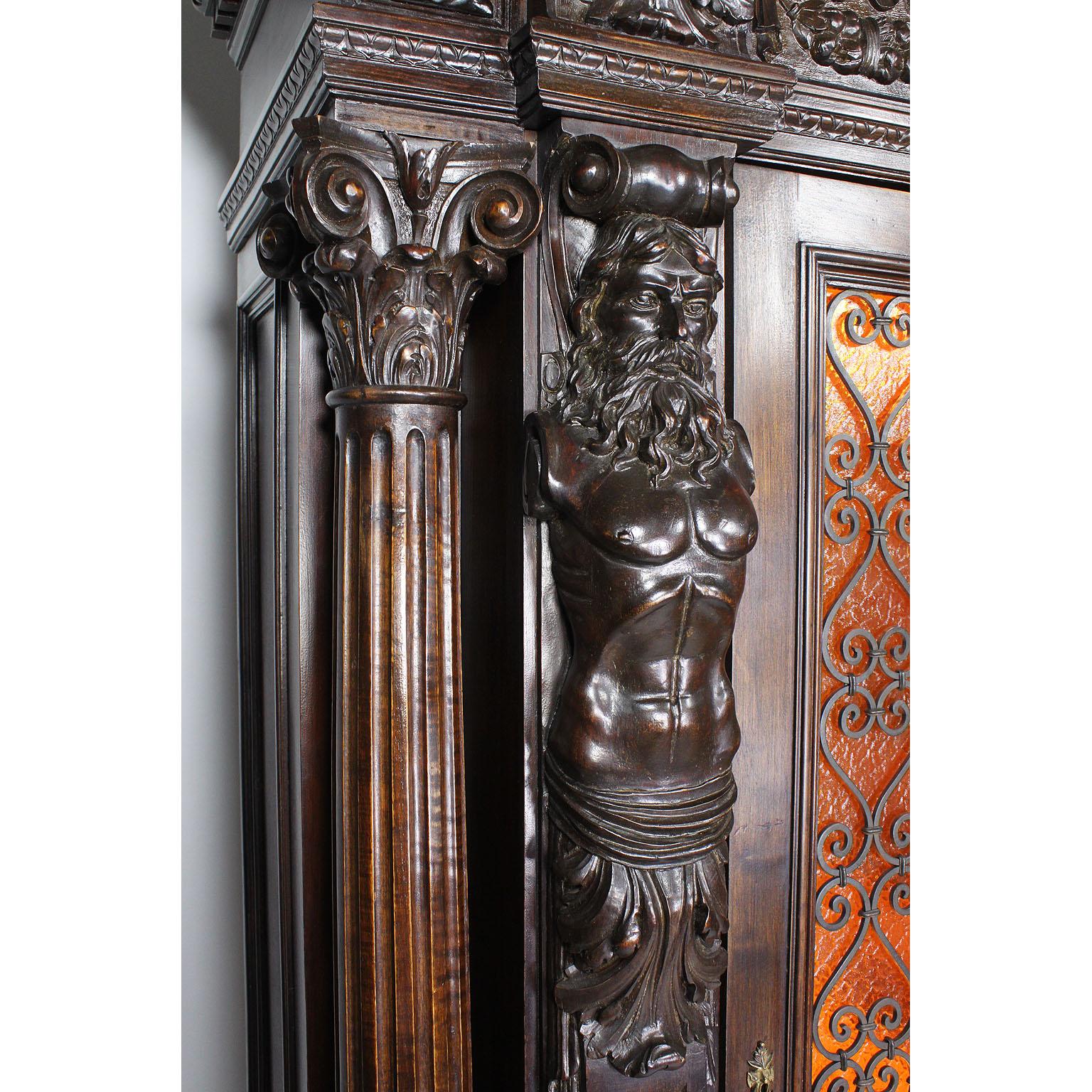 Italian 19th-20th Century Baroque Style Carved Walnut Wine Cellar Cabinet In Fair Condition In Los Angeles, CA