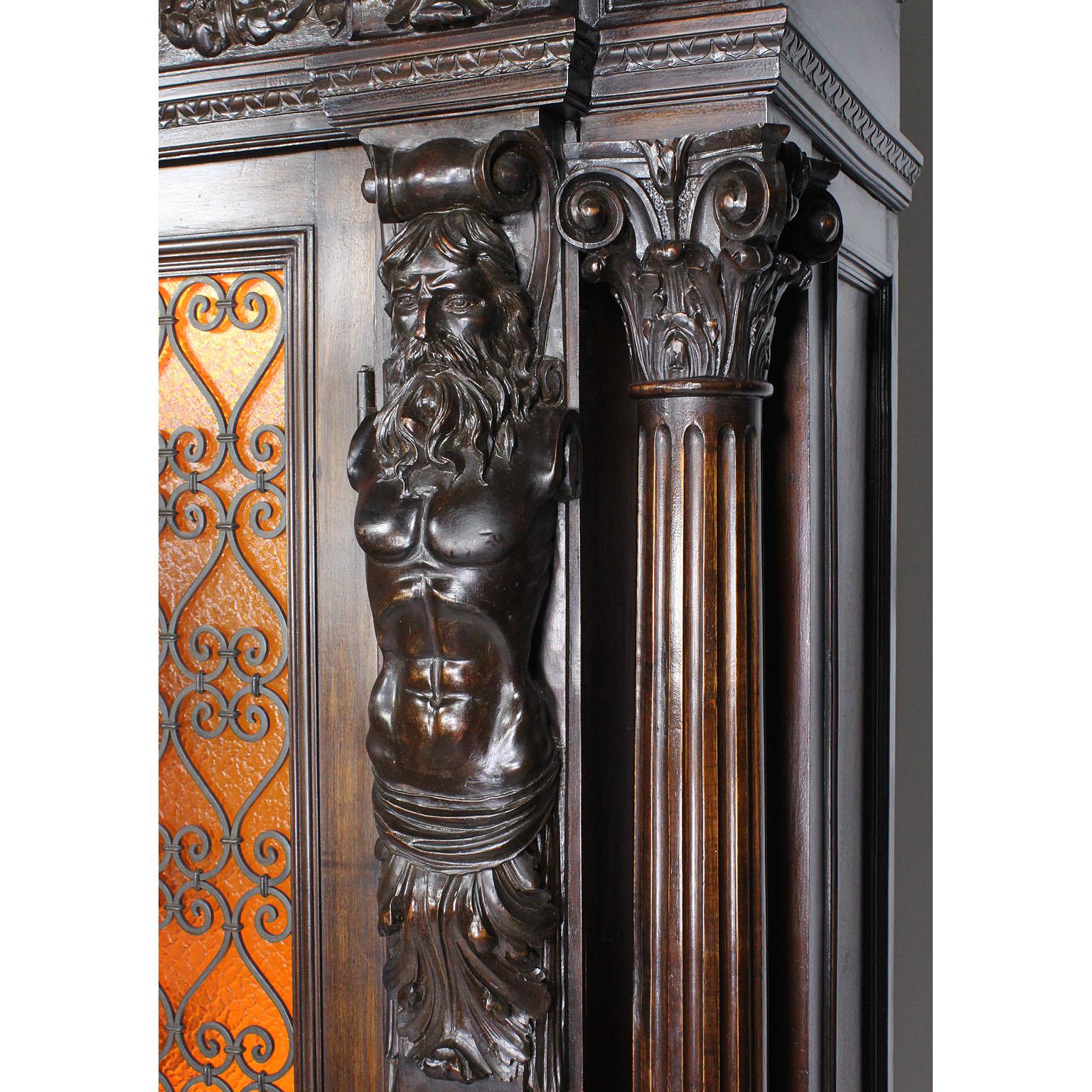 Italian 19th-20th Century Baroque Style Carved Walnut Wine Cellar Cabinet 1