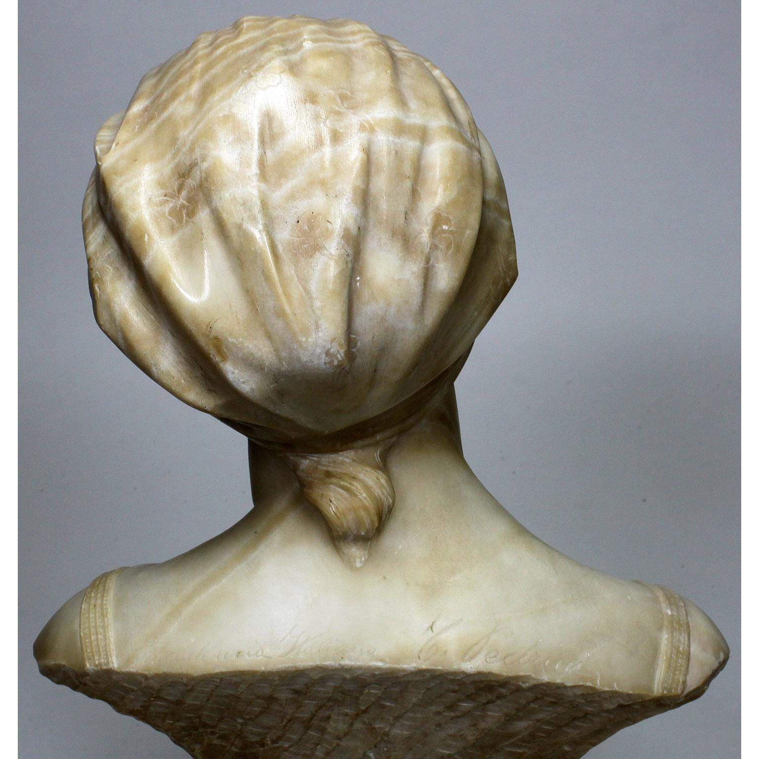  Italian 19th-20th Century Carved Alabaster Bust of a Young Girl with a Bandana For Sale 4