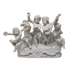 Italian 19th-20th Century Marble Group "Allegory to Music" Children's Orchestra