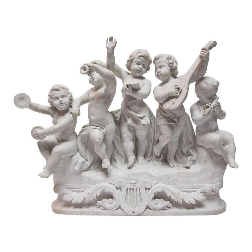 Italienische Marmorgruppe „Allegorie zur Musik“, Kinderorchester, 19. bis 20. Jahrhundert im Angebot