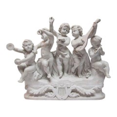 Used Italian 19th-20th Century Marble Group "Allegory to Music" Children's Orchestra