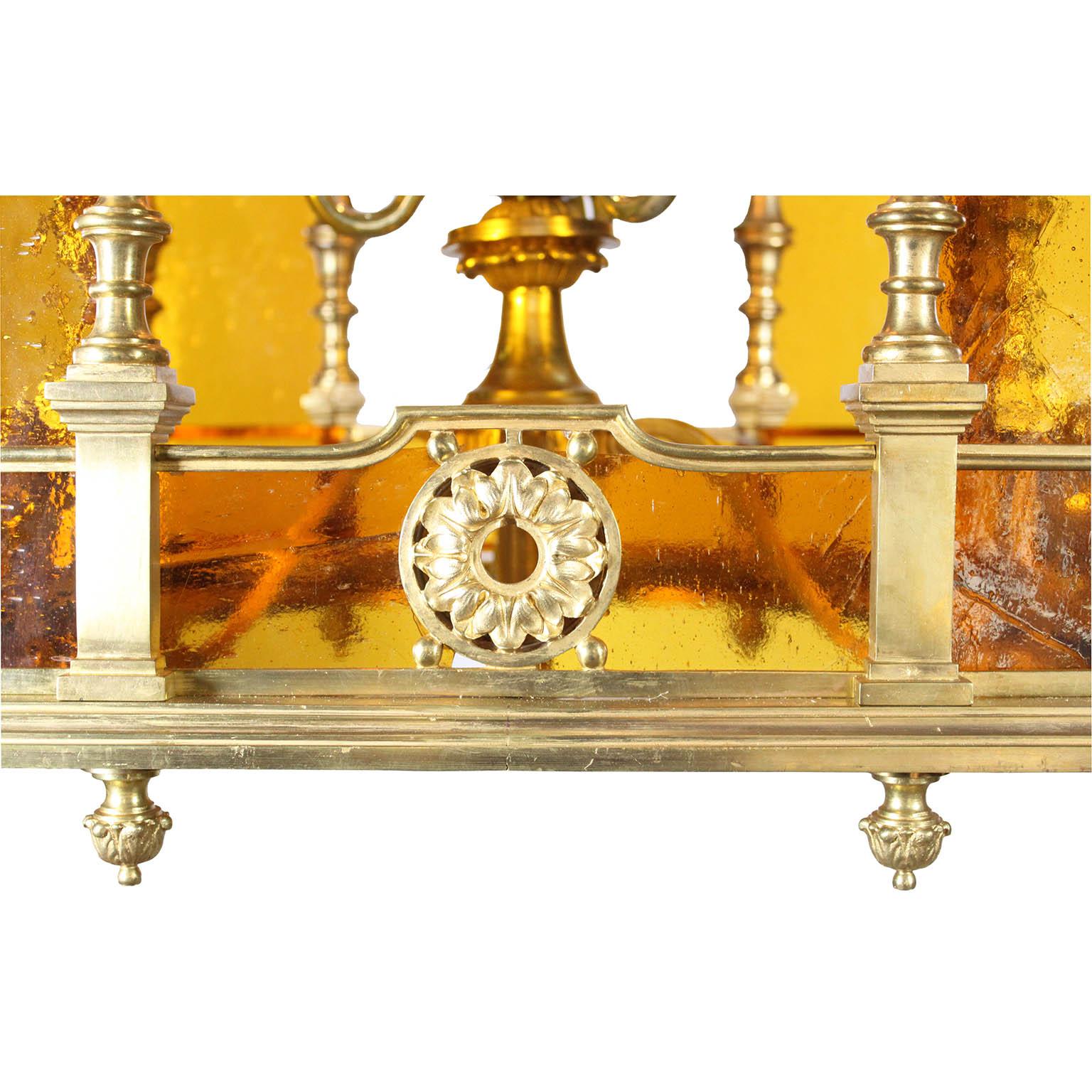 Farol italiano renacentista del siglo XIX/XX de bronce dorado y cristal sembrado Metal en venta