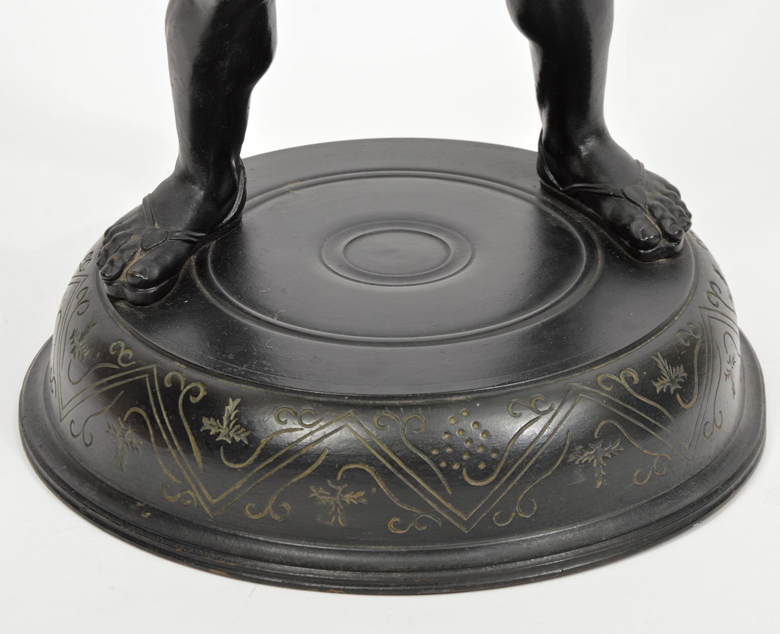 19th Century Italian 19th C. Bronze Statue of Silenius Holding Up a Snake Footed Trough