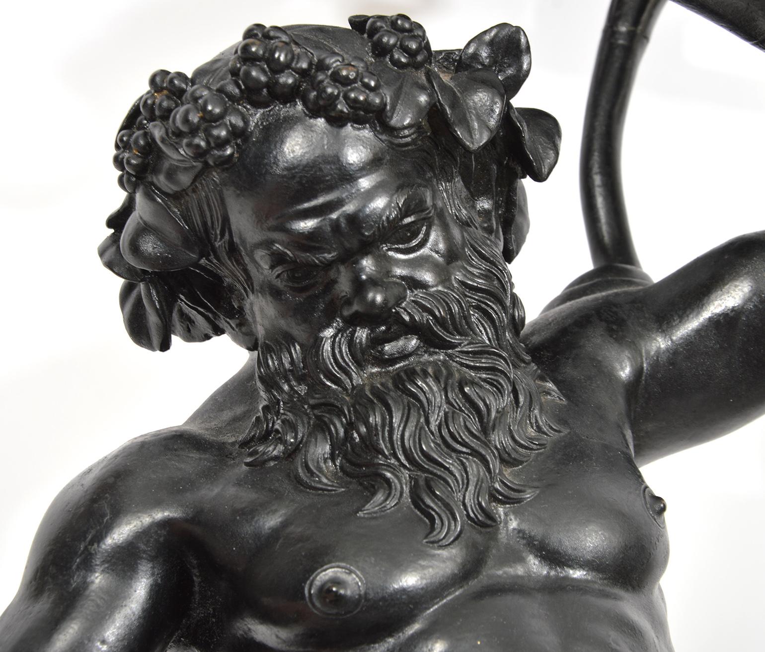 Italian 19th C. Bronze Statue of Silenius Holding Up a Snake Footed Trough 3