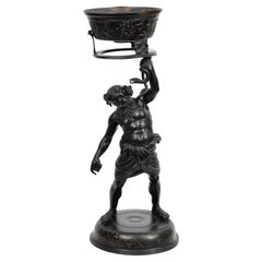 Italian 19th C. Bronze Statue of Silenius Holding Up a Snake Footed Trough