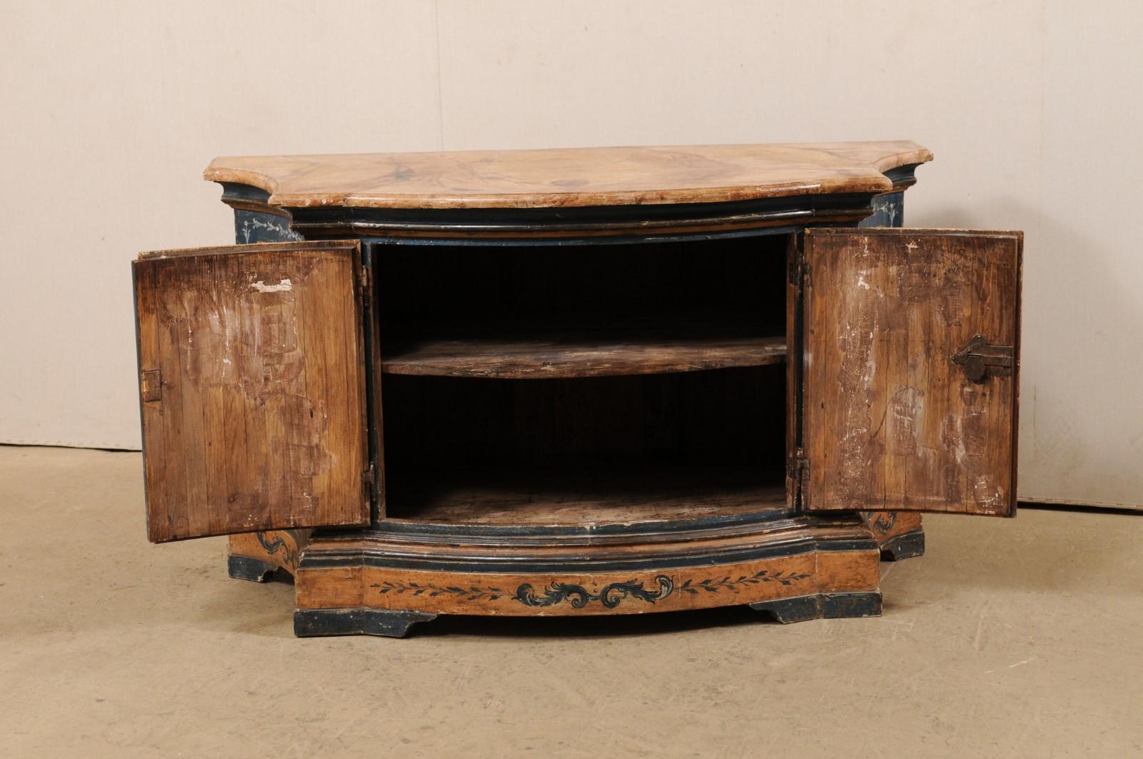19th Century Italian Buffet Console with Curvy Shape and Ornate Rococo Painted Finish For Sale