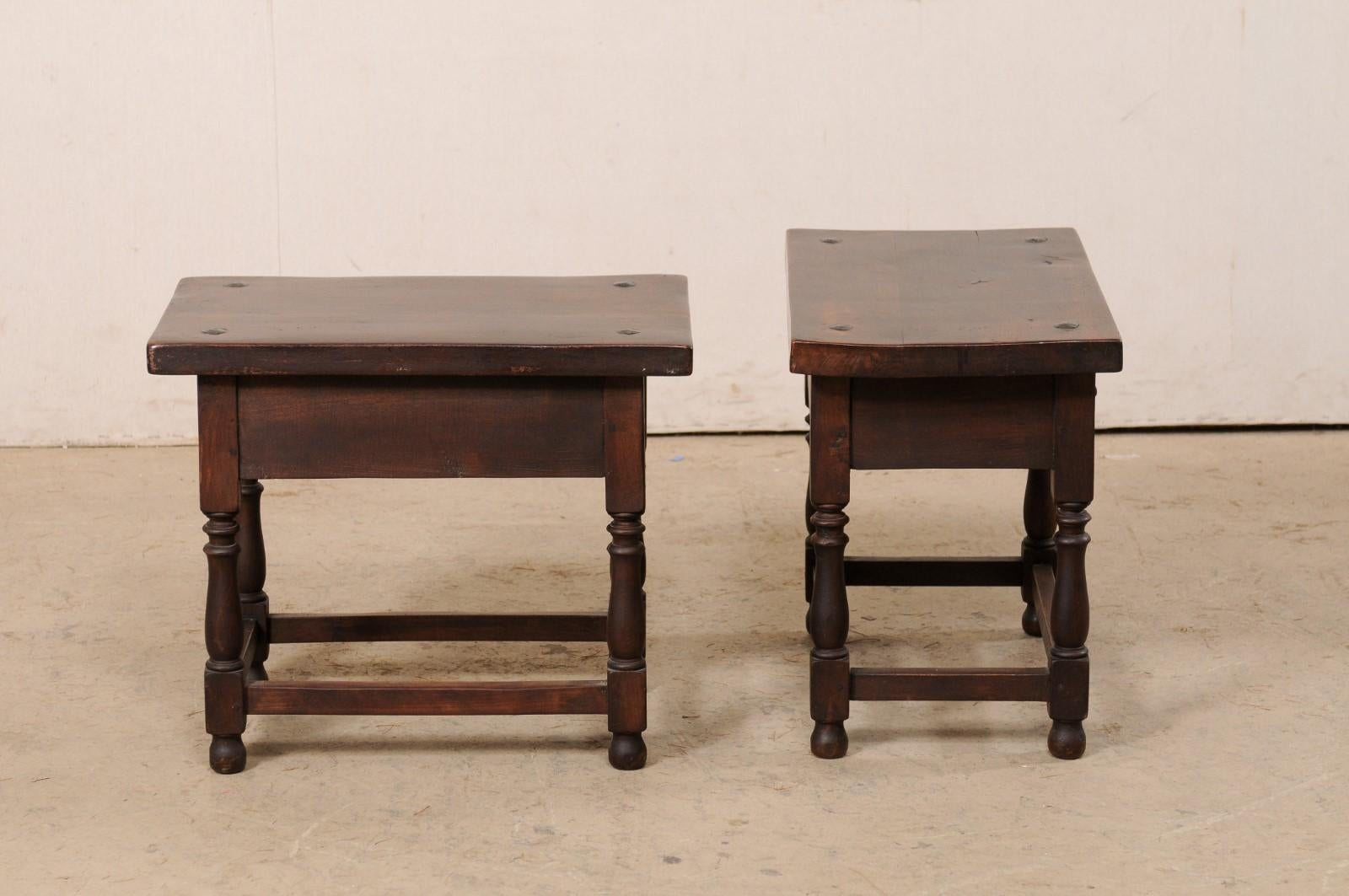 Italian 19th C. Carved-Walnut, Single Drawer End Tables W/Original Iron Pulls 6