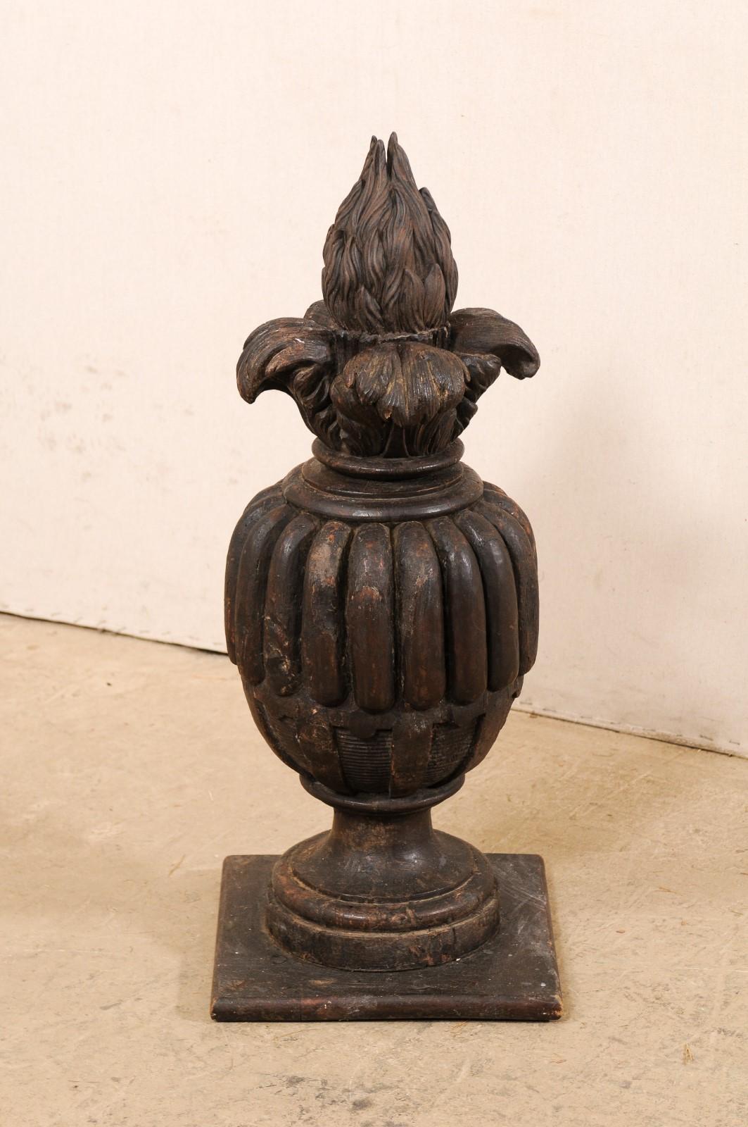 Italian 19th C. Carved-Wood Urn with Fire Finial, Standing For Sale 6