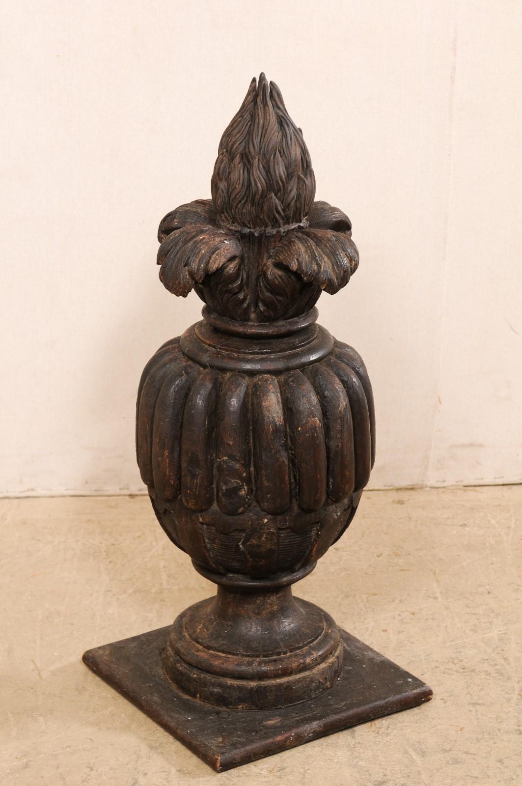 Italian 19th C. Carved-Wood Urn with Fire Finial, Standing For Sale 7