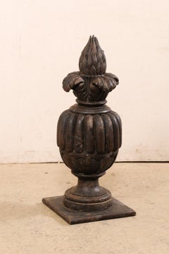 Italian 19th C. Carved-Wood Urn with Fire Finial, Standing