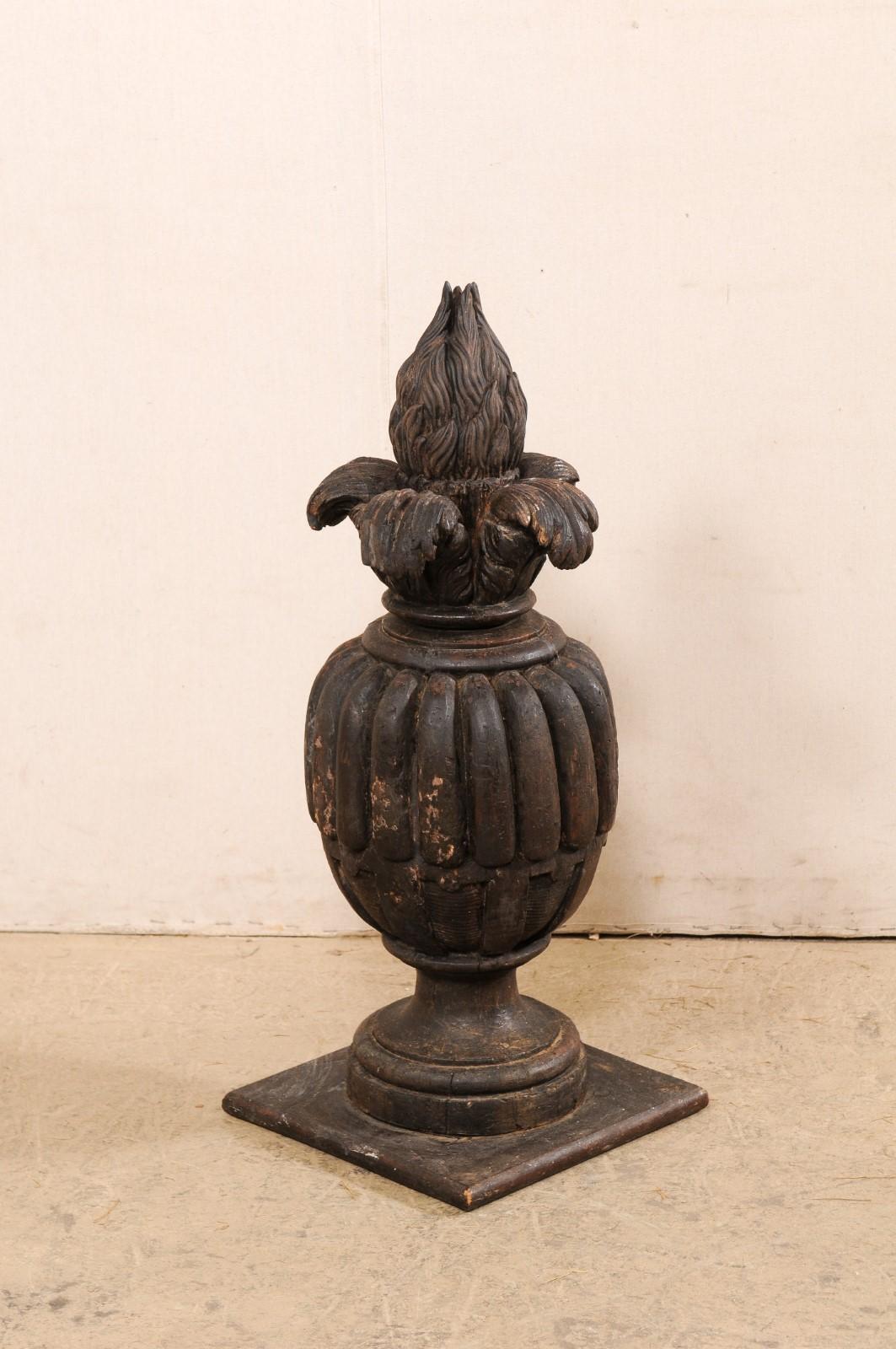 Italian 19th C. Carved-Wood Urn with Fire Finial, Standing For Sale 2