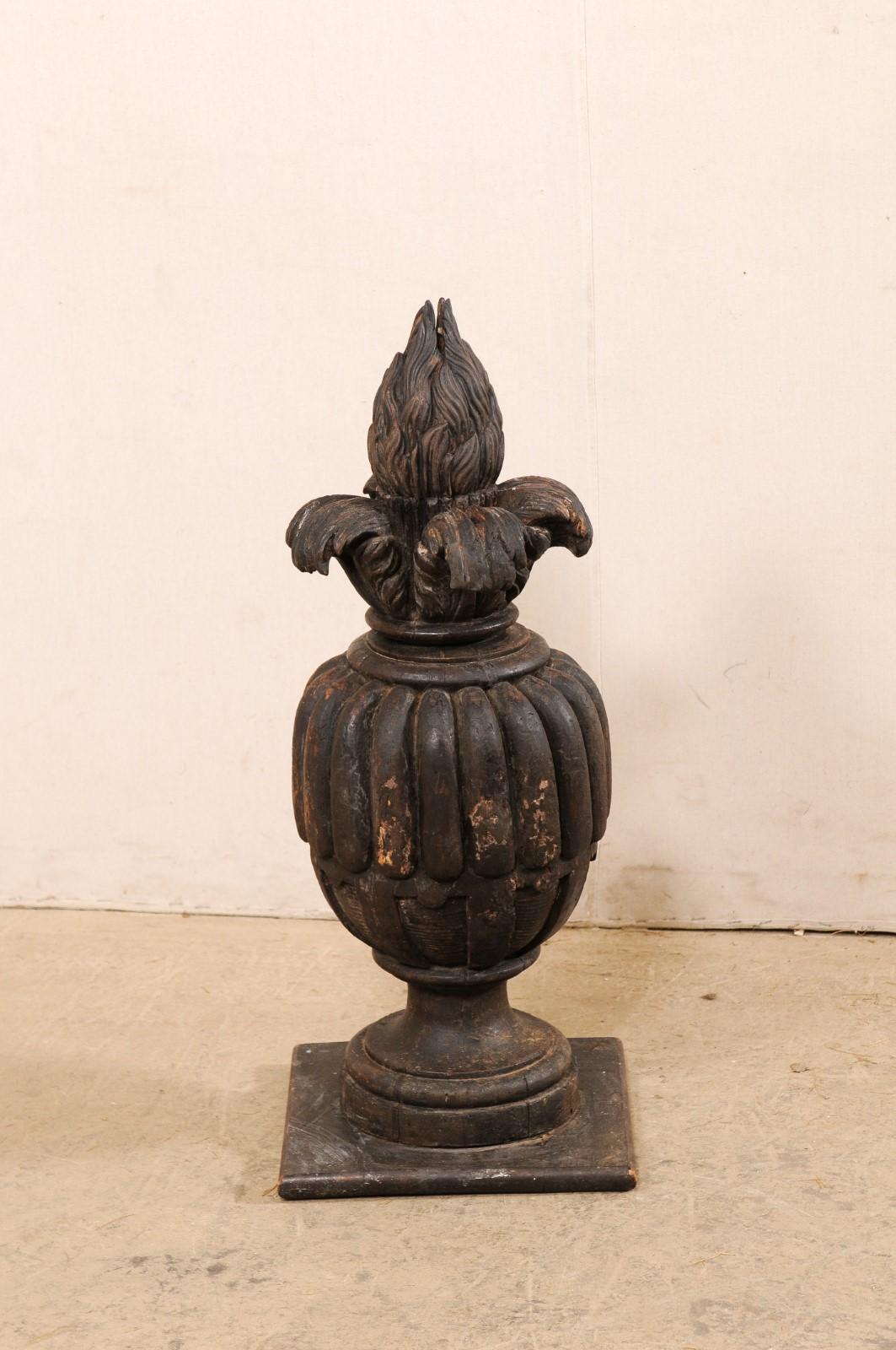 Italian 19th C. Carved-Wood Urn with Fire Finial, Standing For Sale 3