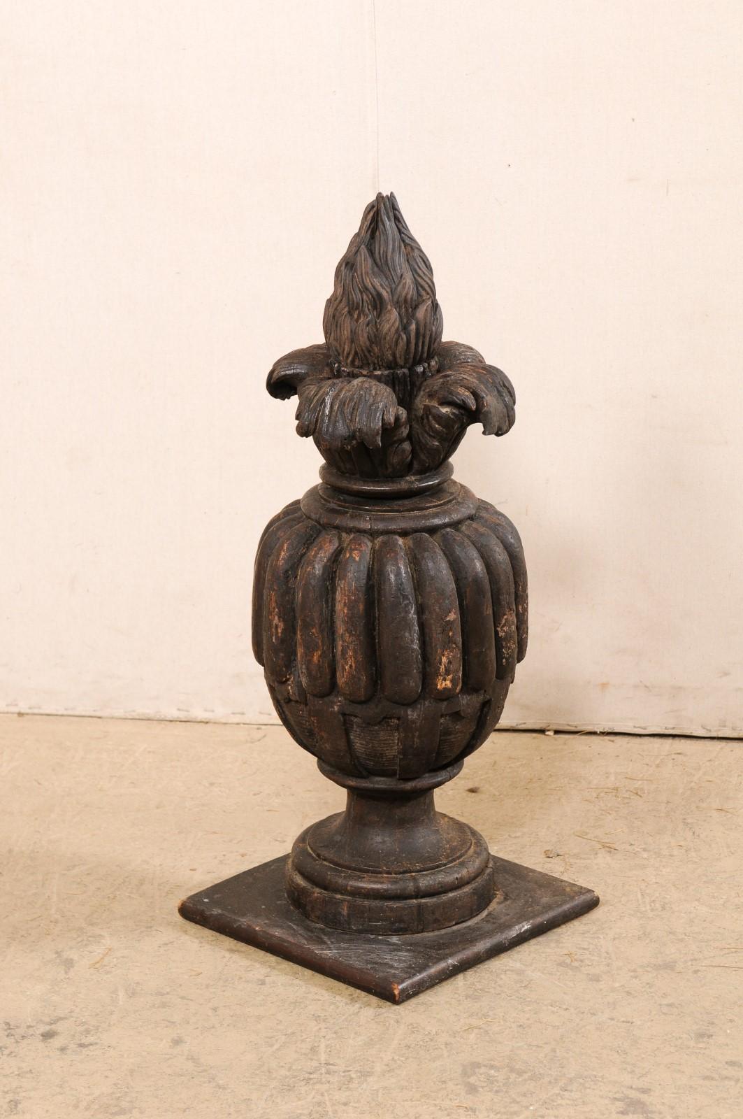 Italian 19th C. Carved-Wood Urn with Fire Finial, Standing For Sale 4