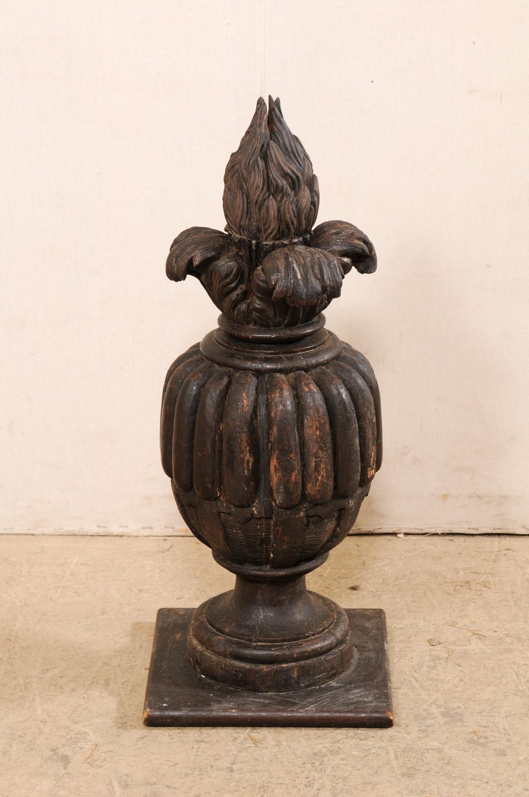Italian 19th C. Carved-Wood Urn with Fire Finial, Standing For Sale 5