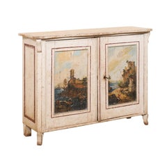 19th Century Italian Hand-Painted Cabinet with Seascape Motif