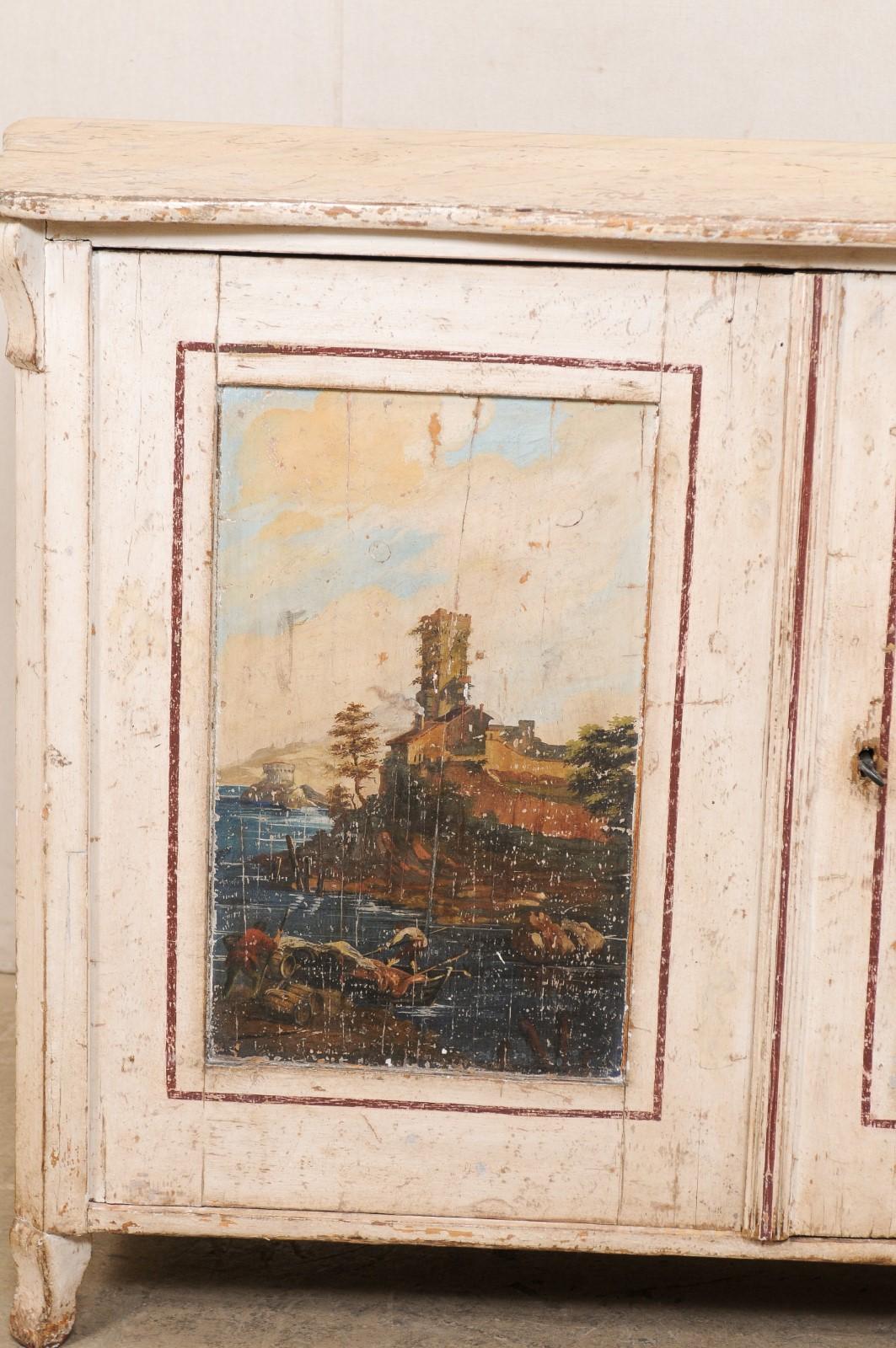 XIXe siècle Console italienne du 19ème siècle avec motif de paysage marin d'un village de pêcheurs peint à la main en vente