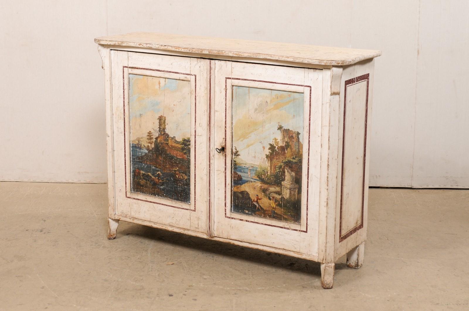 Italian 19th C. Console Cabinet w/a Hand-Painted Fishing Village Seascape Motif For Sale 2