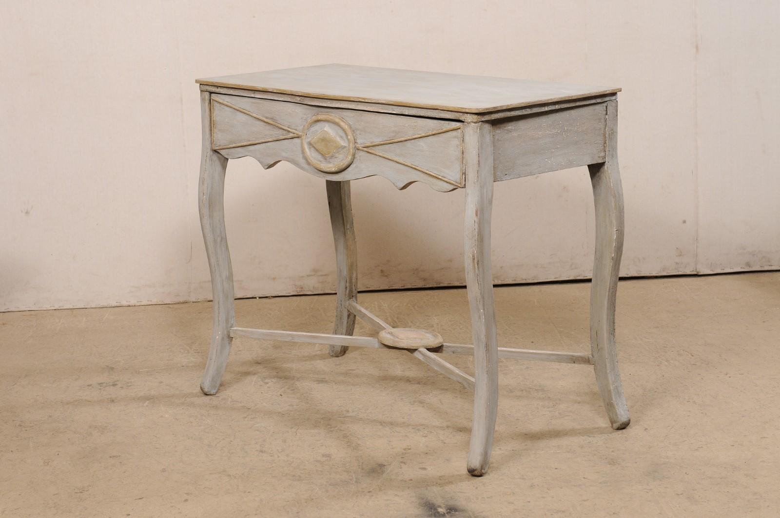 Italian 19th C. Console Table W/Drawer & X-Stretcher, Custom Gray & Gold Finish For Sale 3